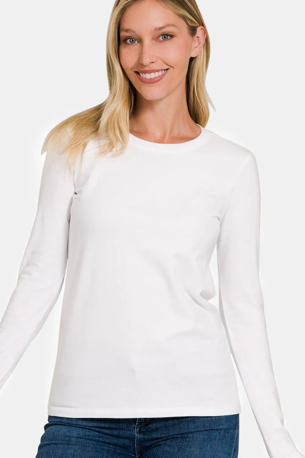 Image of Zenana Full Size Solid Color Round Neck Long Sleeve T-Shirt | Queeble.shop