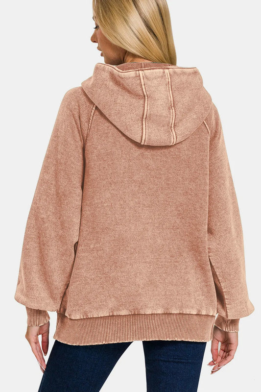 Image of Zenana Acid Wash Fleece Kangaroo Hoodie | Queeble.shop