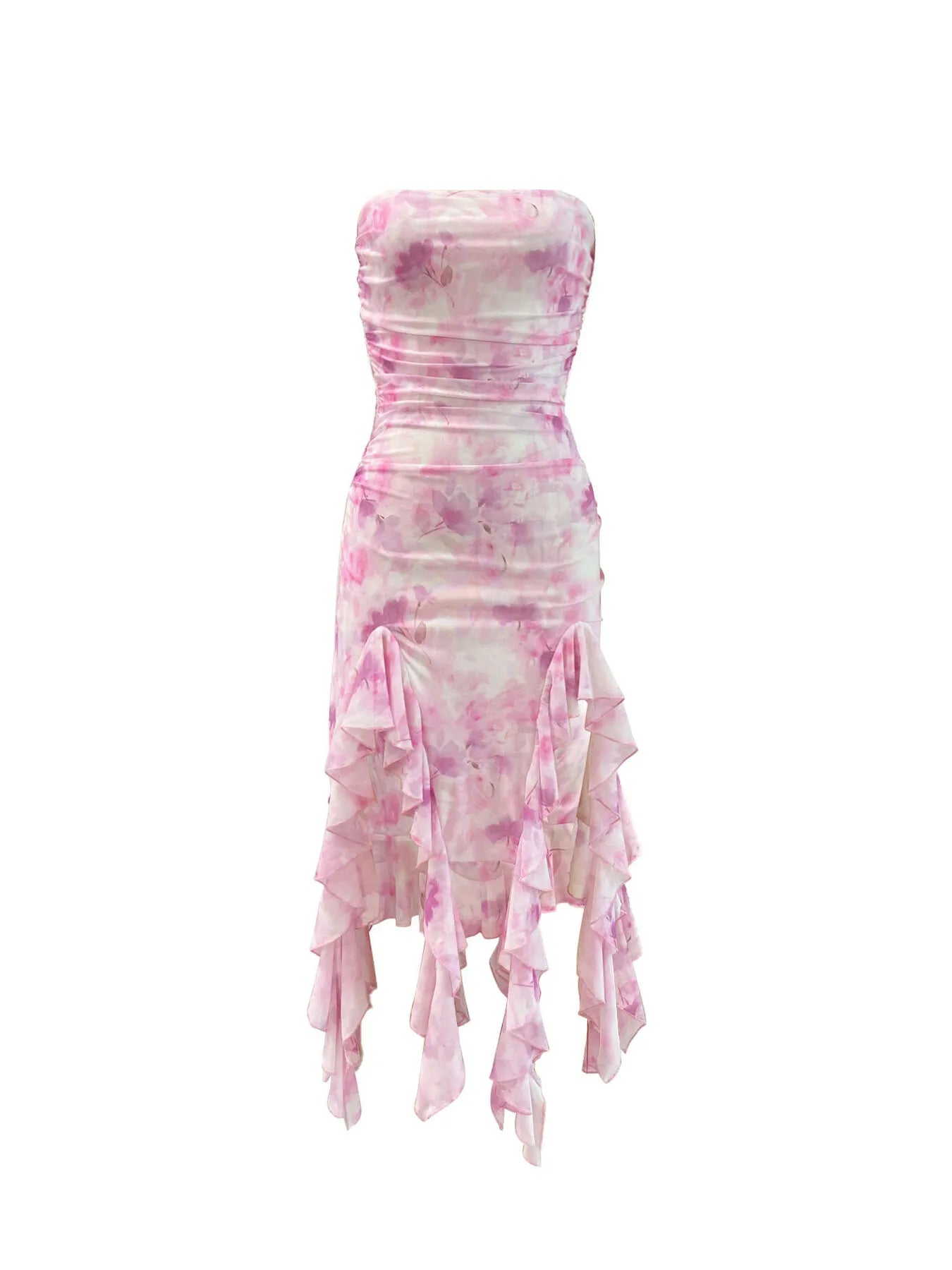 Image of Tie-Dye Strapless Ruffle Hem Dress | Queeble.shop