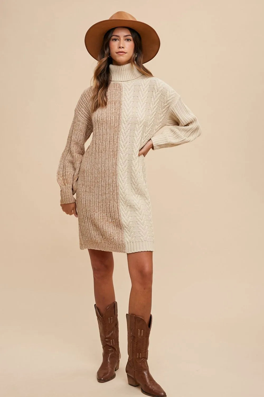 Image of Annie Wear Color Block Turtleneck Sweater Dress | Queeble.shop