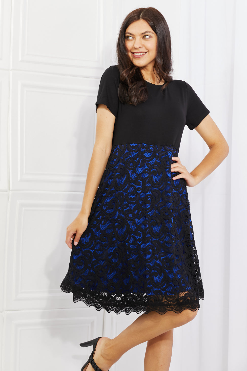 Image of Yelete Full Size Contrasting Lace Midi Dress | Queeble.shop