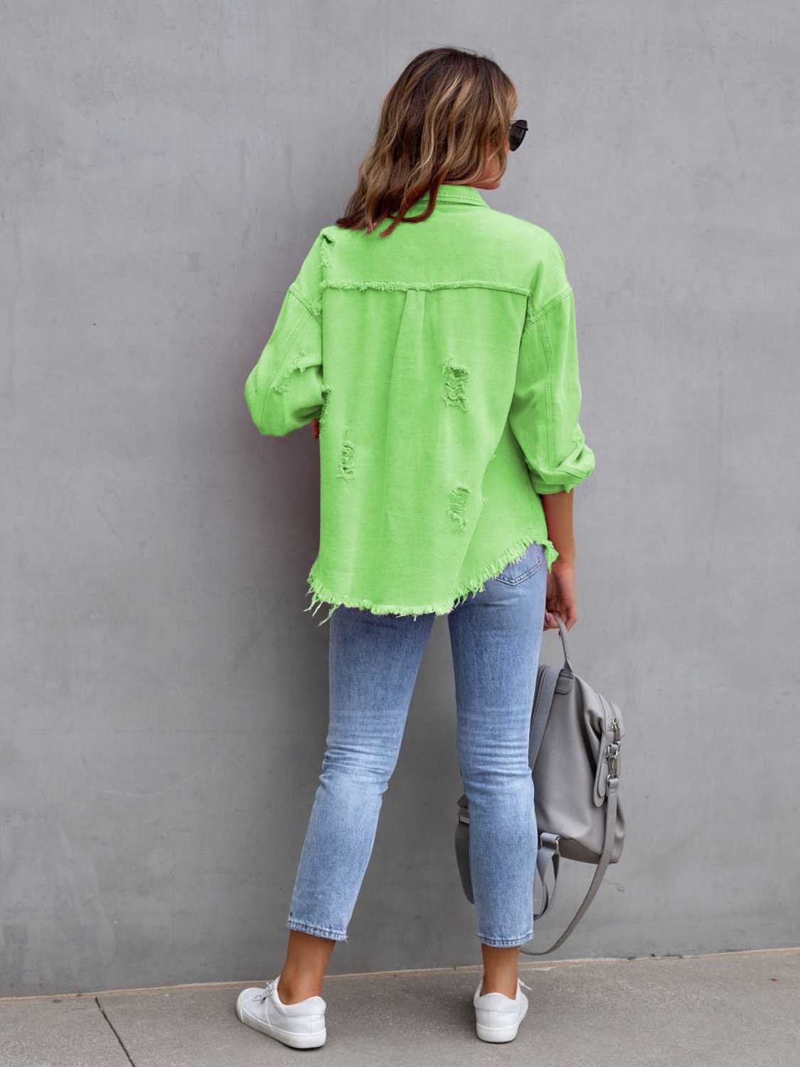 Image of Distressed Drop Shoulder Denim Jacket | Queeble.shop