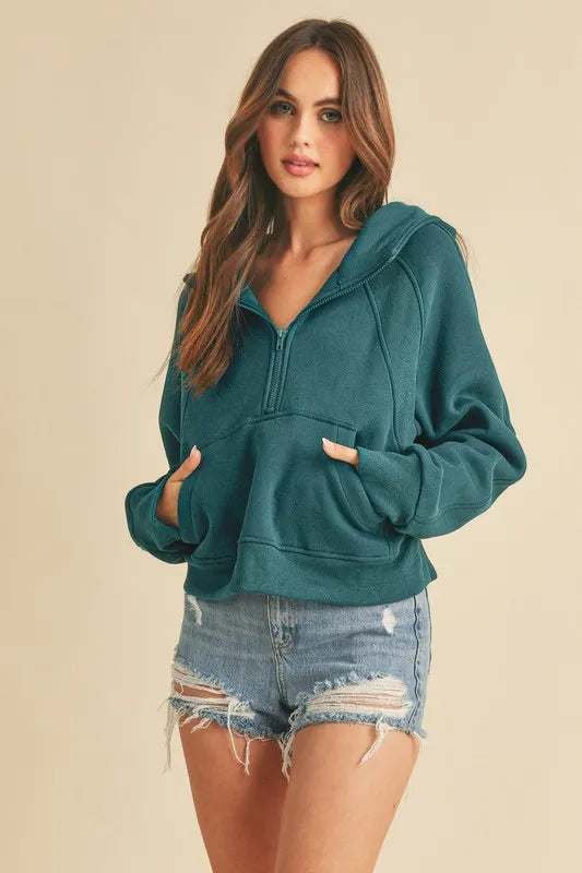 Image of Aemi + Co Half Zip Raglan Sleeve Hoodie with Kangaroo Pocket | Queeble.shop