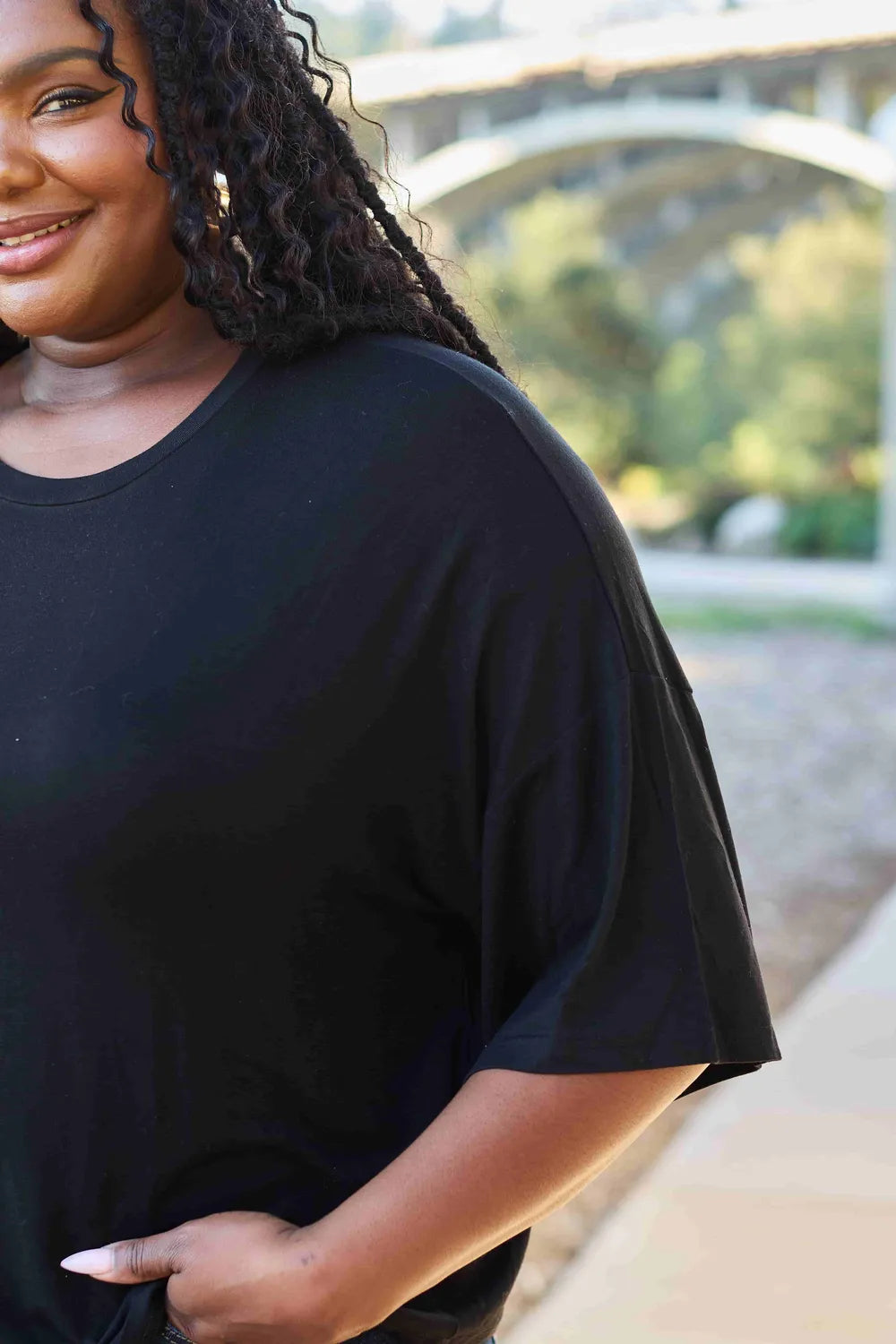 Image of Basic Bae Full Size Round Neck Drop Shoulder T-Shirt | Queeble.shop