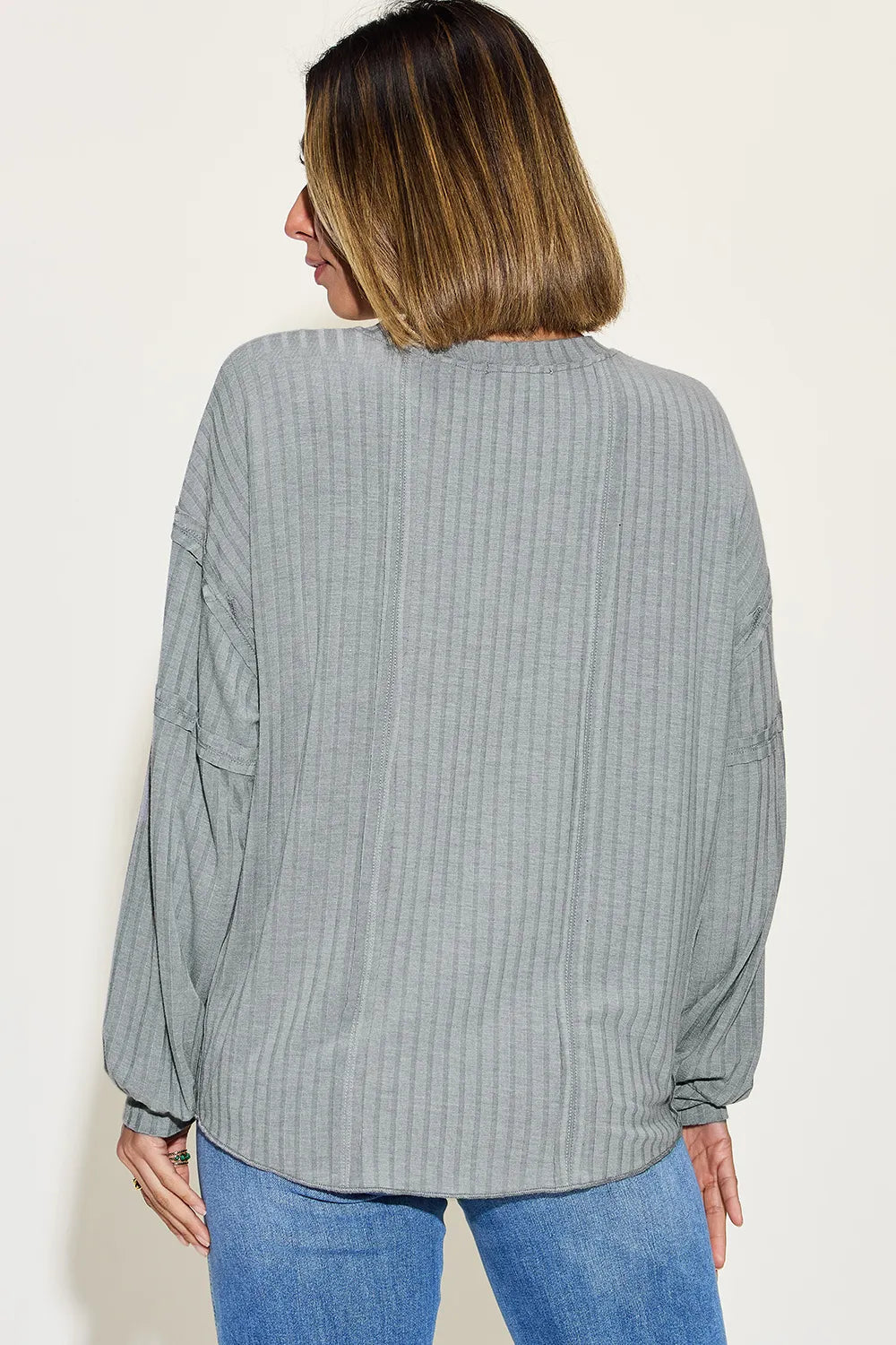 Image of Basic Bae Full Size Ribbed Round Neck Long Sleeve T-Shirt | Queeble.shop