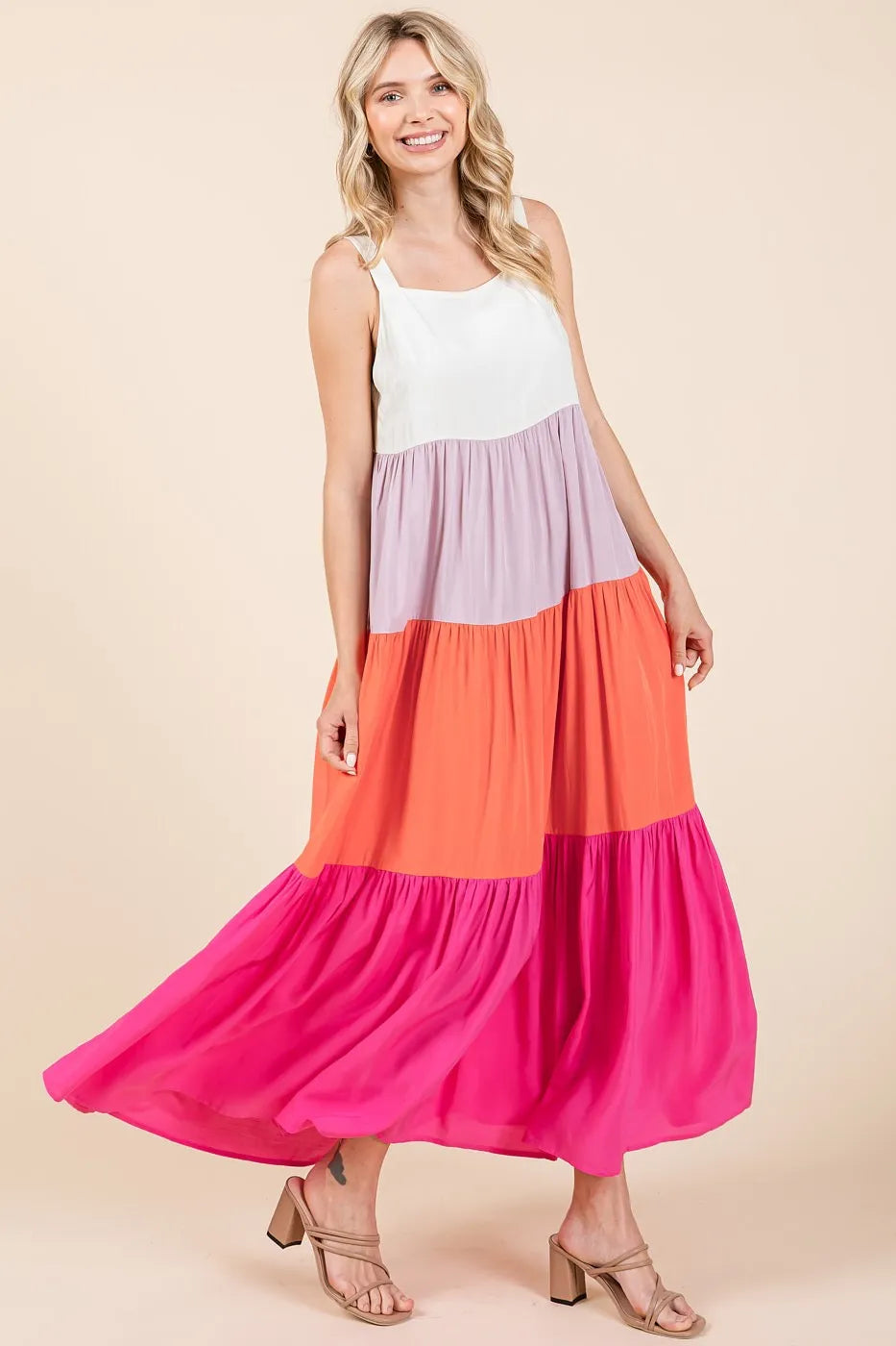 Image of Mittoshop Color Block Tiered Pull-On Maxi Dress | Queeble.shop