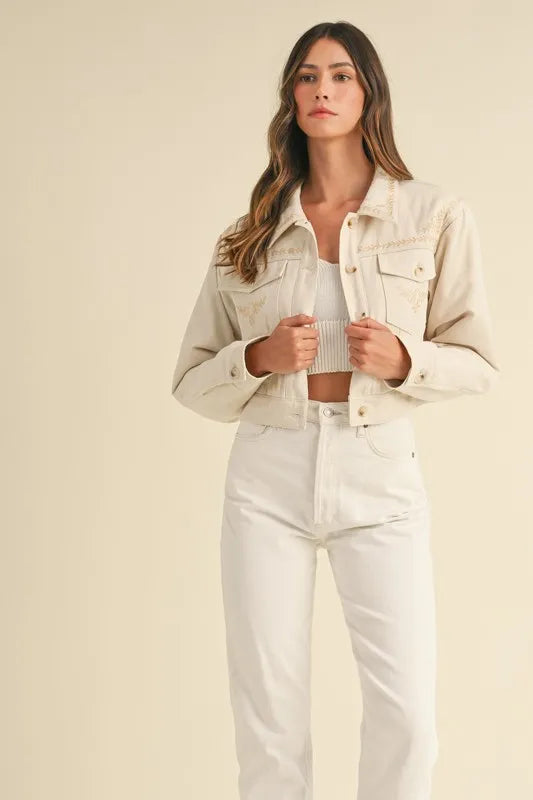 Image of MABLE Embroidered Quilted Cropped Jacket | Queeble.shop