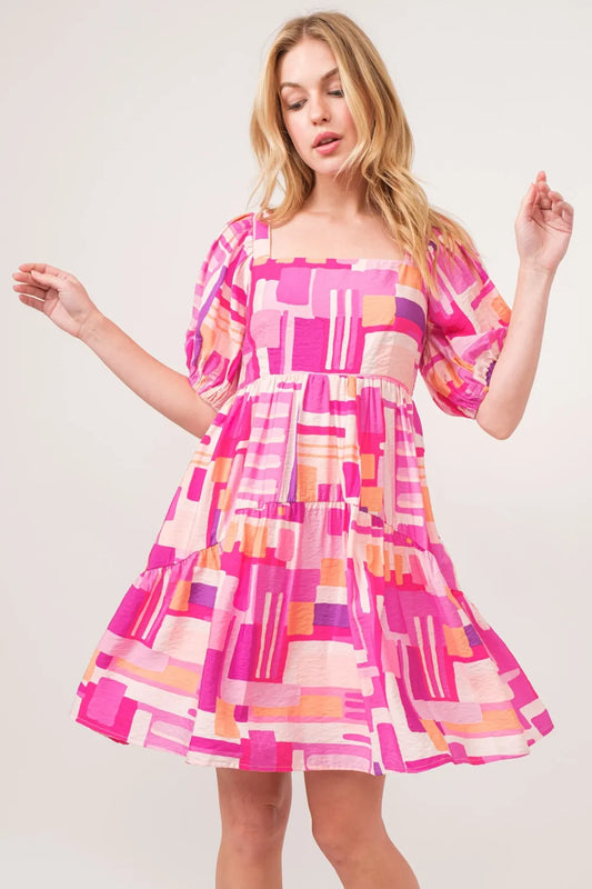 Image of And The Why Color Block Puff Sleeve Dress | Queeble.shop