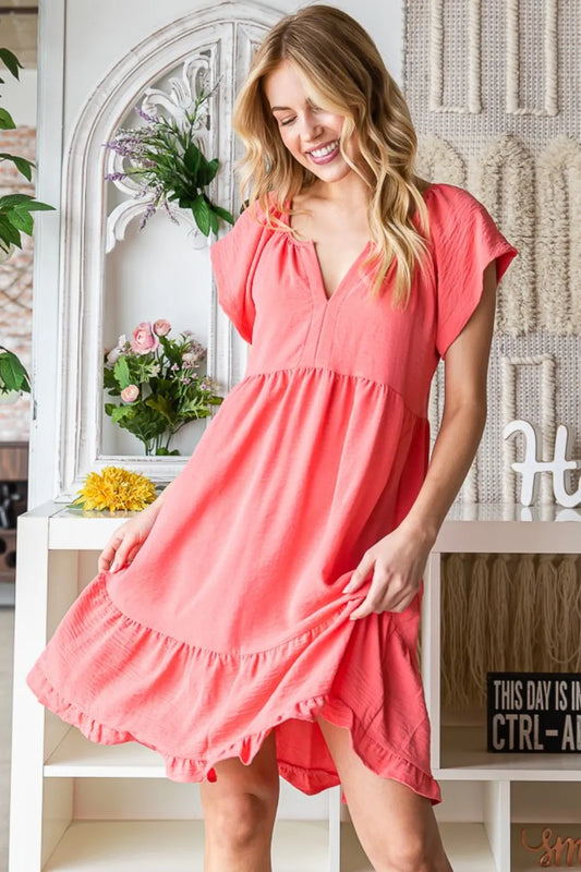 Image of Reborn J Ruffled Notched Cap Sleeve Dress | Queeble.shop