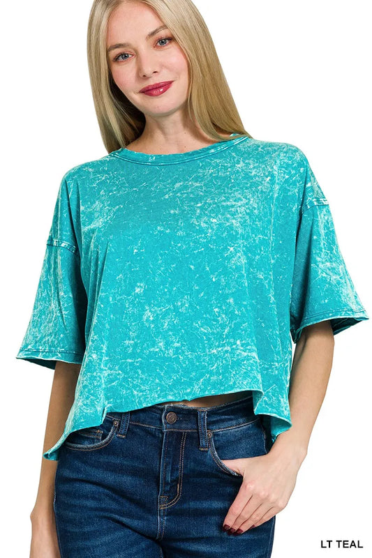 Image of Zenana Acid Crinkle-Washed Oversized T-Shirt | Queeble.shop