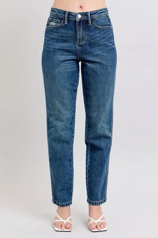 Image of Judy Blue Full Size High Waisted Rigid Magic Non-destroy Straight Leg Jeans Plus Size | Queeble.shop