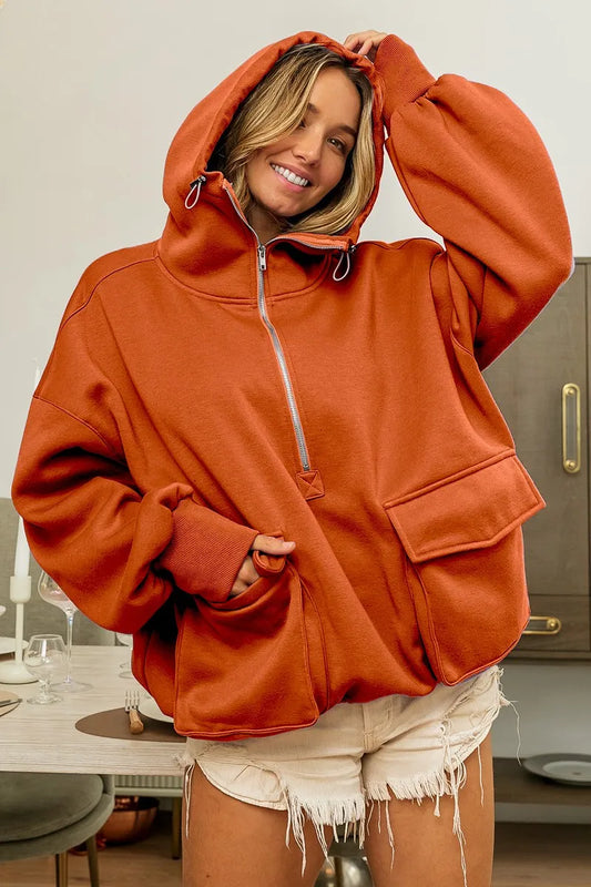 Image of BiBi Half Zip Vintage Washed Fleece Hoodie | Queeble.shop