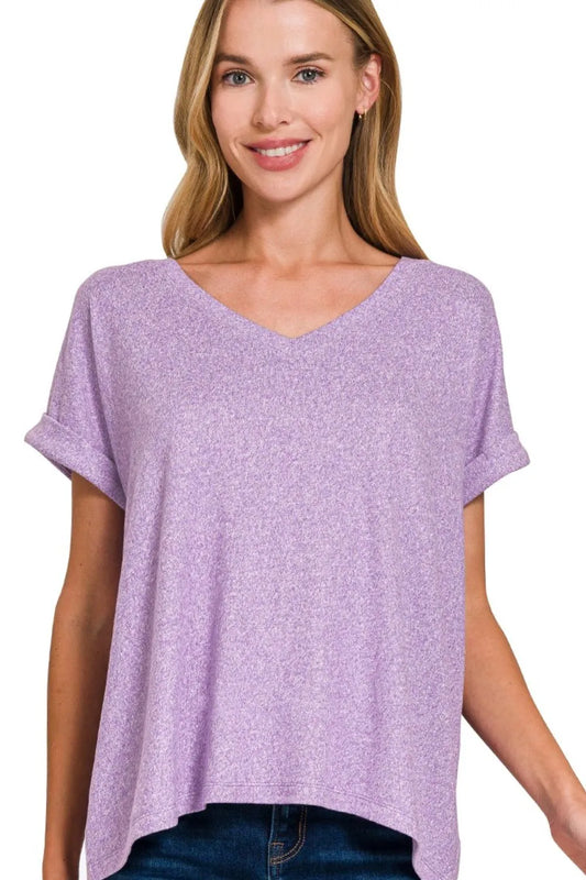 Image of Zenana Soft Melange Hacci V-neck Tee | Queeble.shop