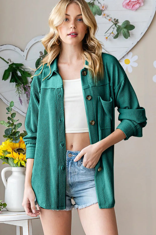 Image of Reborn J Striped Button Up Long Sleeve Shacket | Queeble.shop