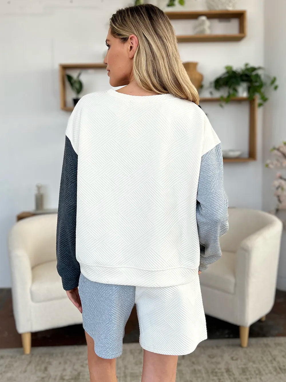 Image of Double Take Full Size Contrast Drop Shoulder Top and Shorts Set | Queeble.shop