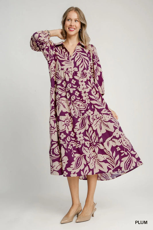 Image of Umgee Floral Print Tiered Midi Dress | Queeble.shop