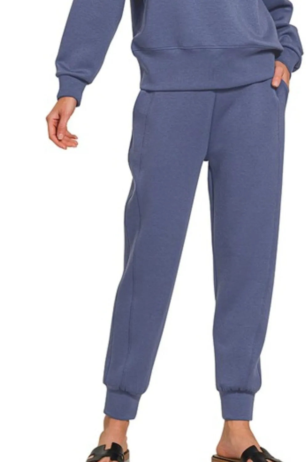 Image of Zenana Scuba Crewneck Pullover & Joggers 2 Pieces Set | Queeble.shop
