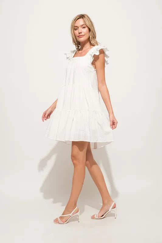Image of And The Why Origami Pleating Ruffled Sleeve Tiered Dress | Queeble.shop