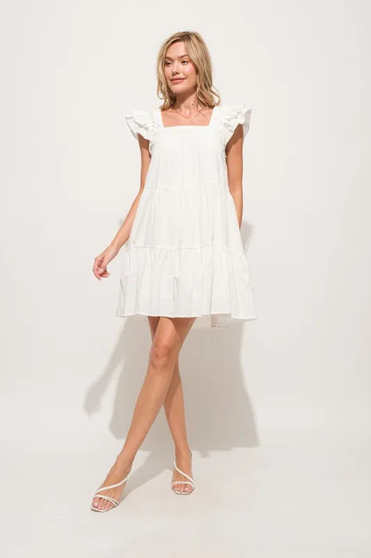 Image of And The Why Origami Pleating Ruffled Sleeve Tiered Dress | Queeble.shop