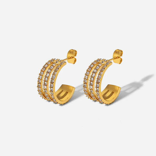 Image of Stainless Steel Inlaid Zircon C-Hoop Earrings | Queeble.shop