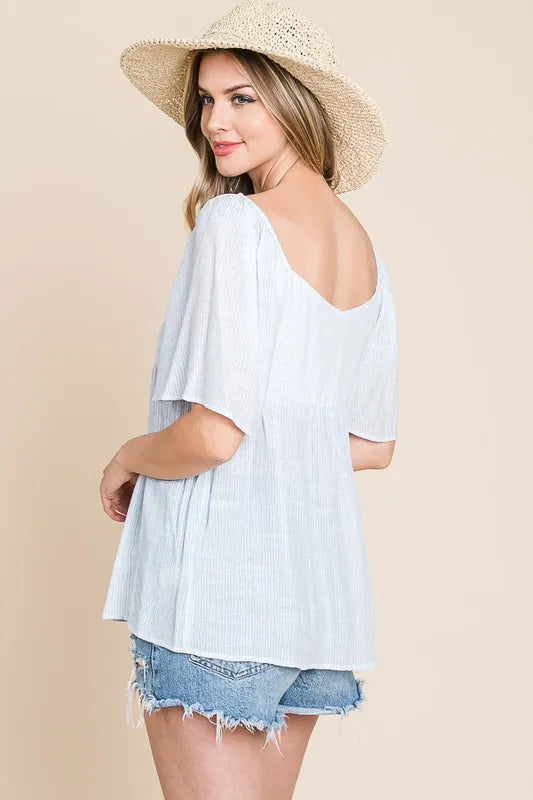 Image of Lime 'N' Chili Thin Striped with Tie Front Babydoll Top | Queeble.shop