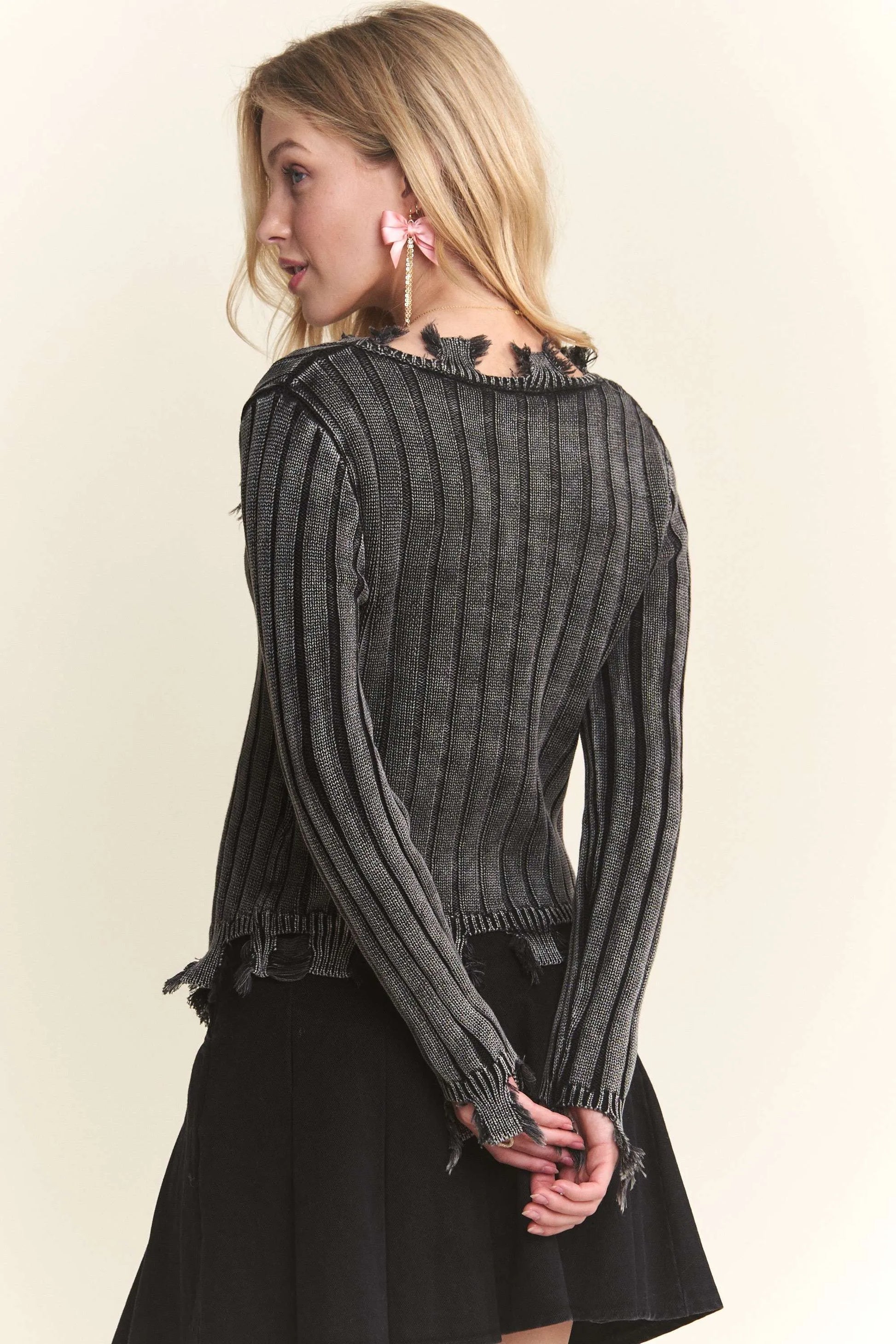 Image of ADORA Distressed Edge Washed Sweater | Queeble.shop