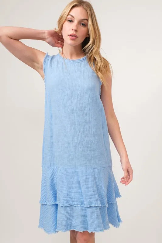 Image of And The Why Washed Fringe Detail Tiered Dress | Queeble.shop