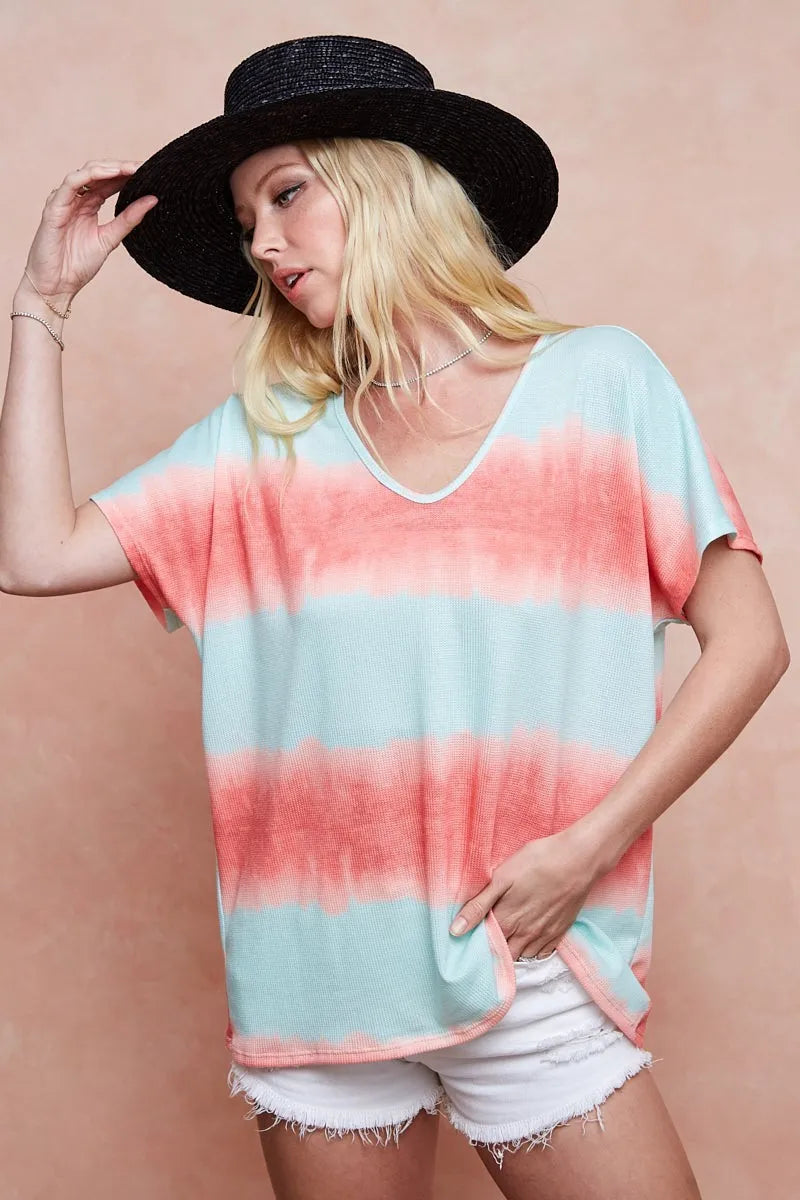 Image of BiBi Tiedye Printed Hacci Knit Top | Queeble.shop