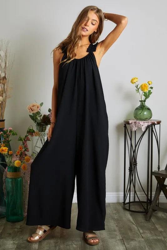 Image of ADORA Full Size Elastic Ruffle Shoulder Jumpsuit Plus Size | Queeble.shop