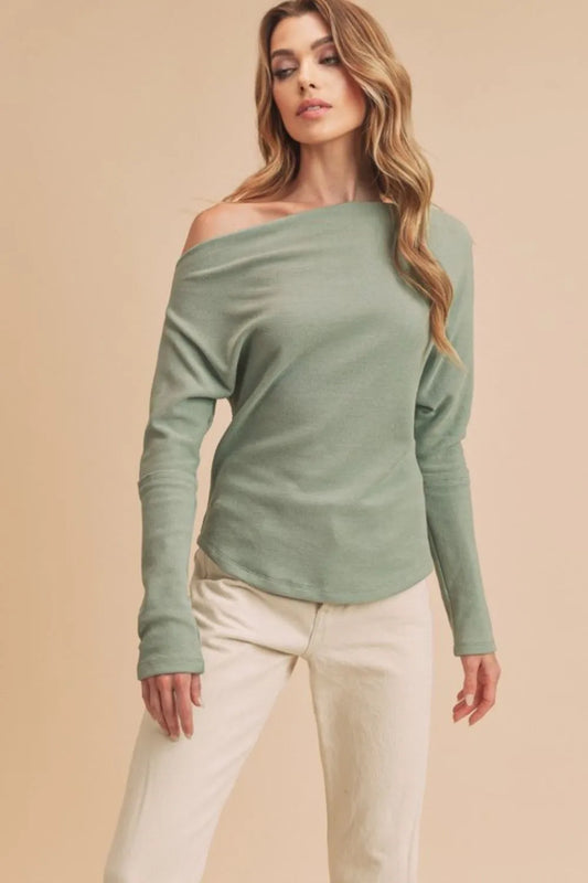 Image of Aemi + Co One Shoulder Long Sleeve Knit Top | Queeble.shop