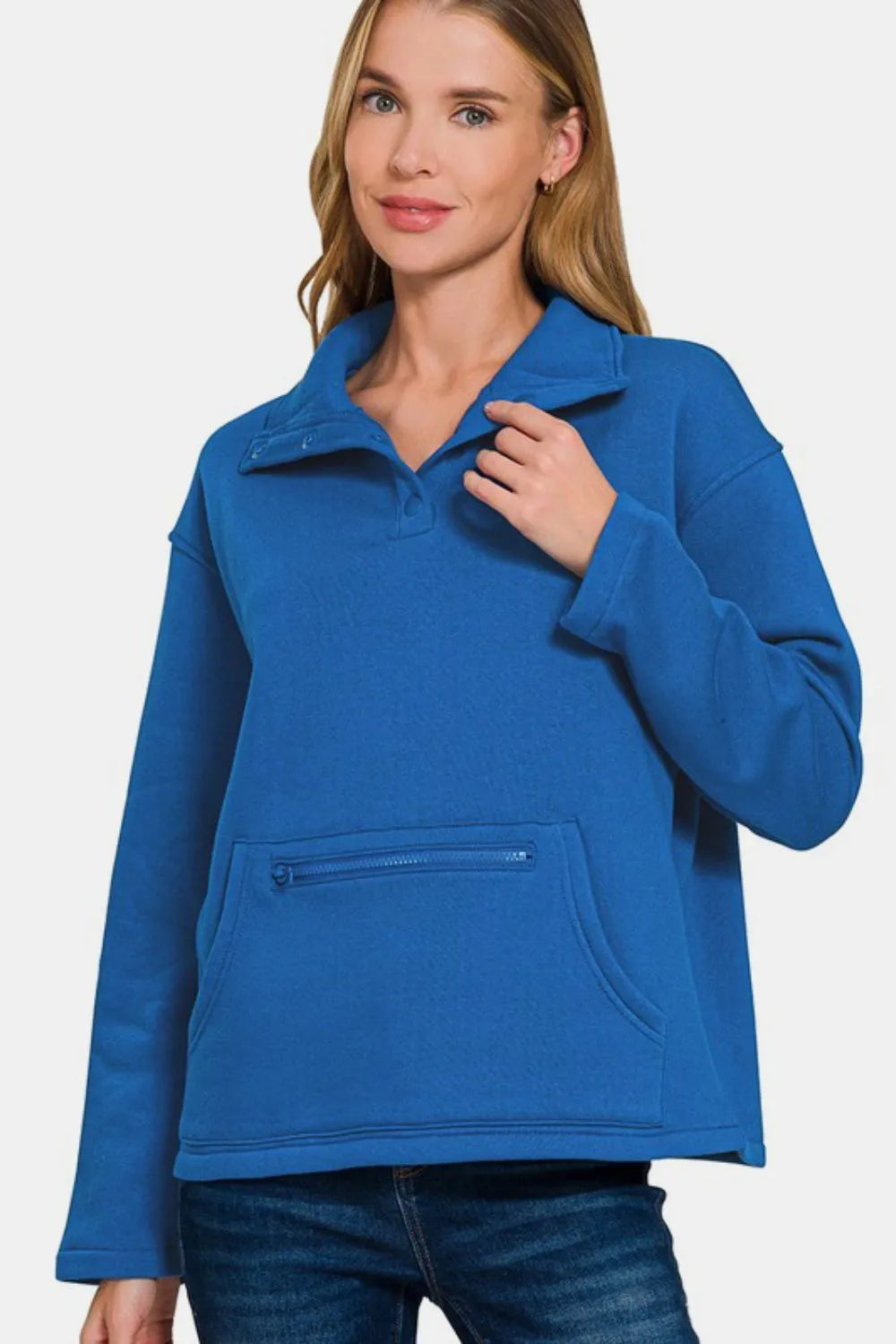 Image of Zenana Turtleneck Half Snap Fleece Sweatshirt | Queeble.shop