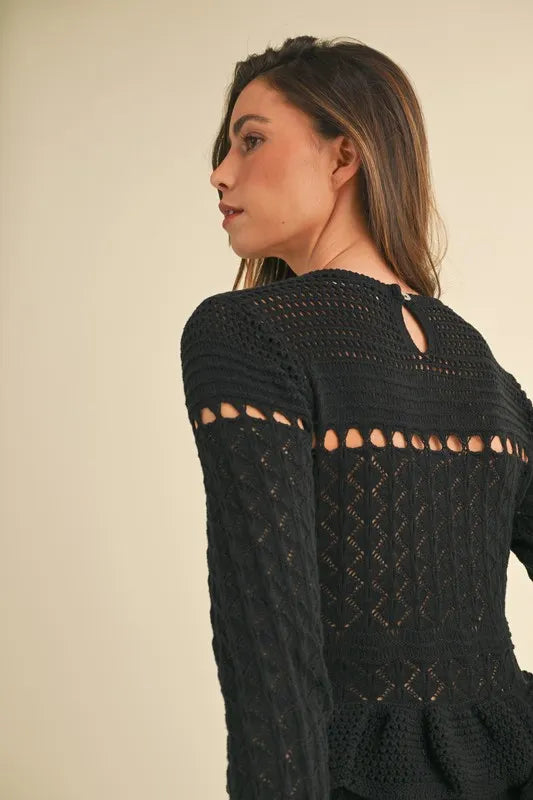 Image of MABLE Long Sleeve Tiered Ruffle Knit Midi Dress | Queeble.shop
