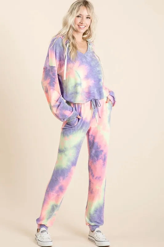 Image of BiBi Tie Dye French Terry Top and Bottom Set | Queeble.shop