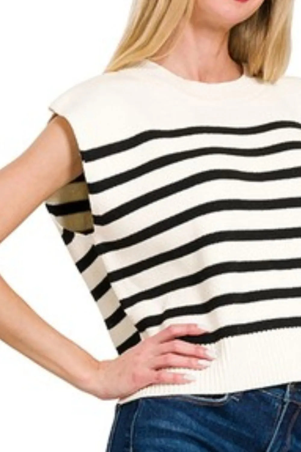 Image of Zenana Oversized Crew Neck Stripe Sweater Vest | Queeble.shop