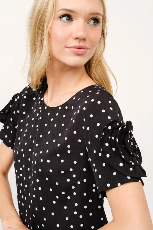 Image of And The Why Embellished Sleeve Polka Dots Shift Dress | Queeble.shop
