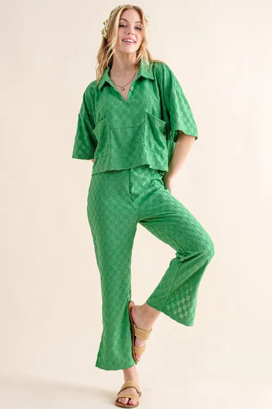 Image of And The Why Brushed Texture Checker Board Pattern Casual Pants | Queeble.shop