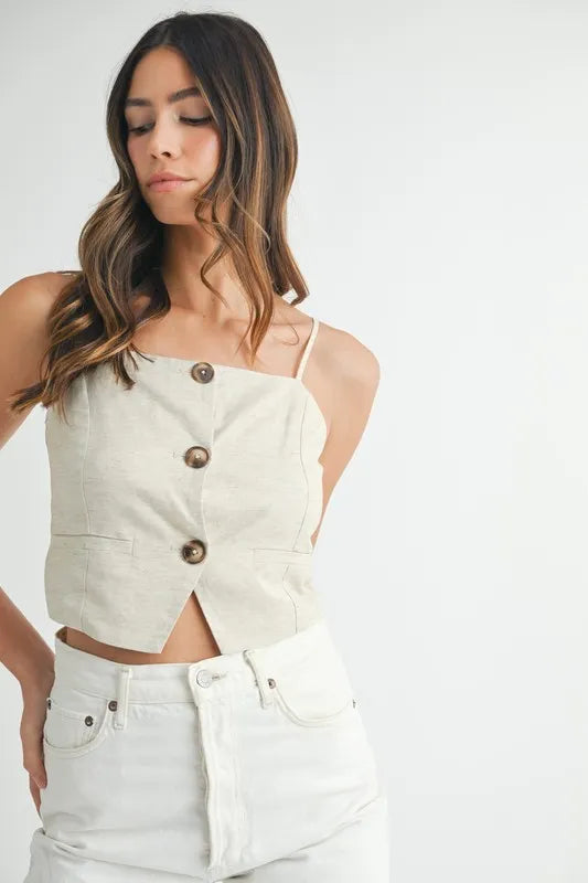 Image of MABLE Linen Mix Button Down Tank Top | Queeble.shop