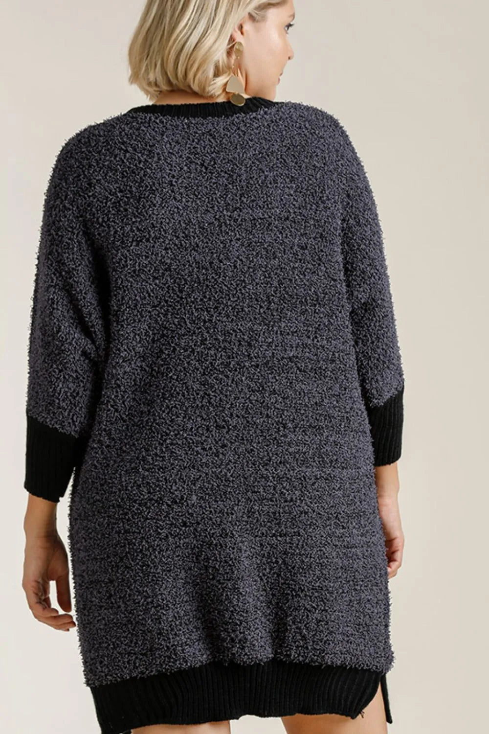 Image of Umgee Full Size Ribbed Hem Round Neck 3/4 Sleeve Sweater Dress with Pockets Plus Size | Queeble.shop