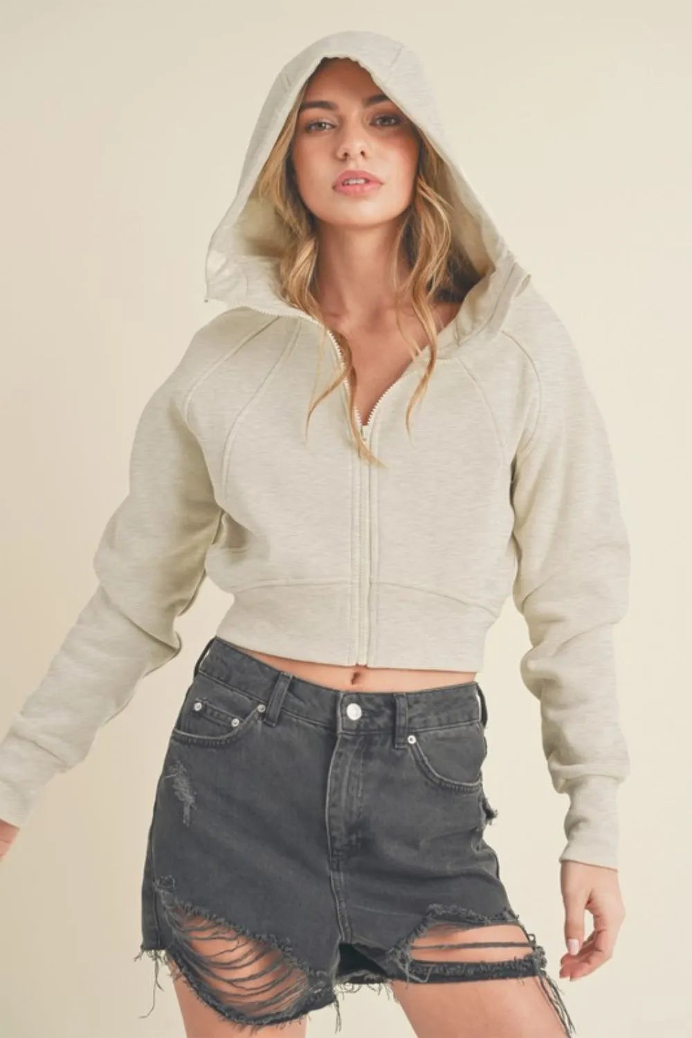 Image of Aemi + Co Zip Up Raglan Sleeve Cropped Hoodie | Queeble.shop