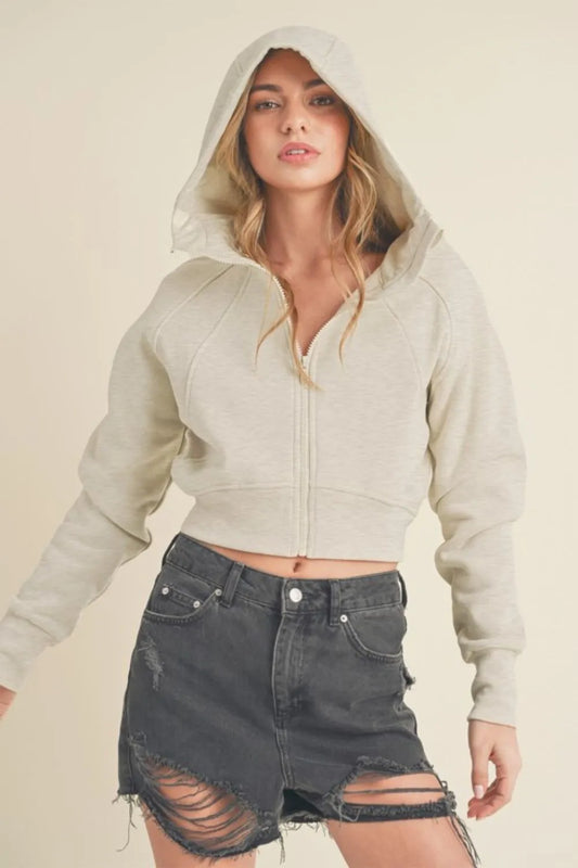 Image of Aemi + Co Zip Up Raglan Sleeve Cropped Hoodie | Queeble.shop