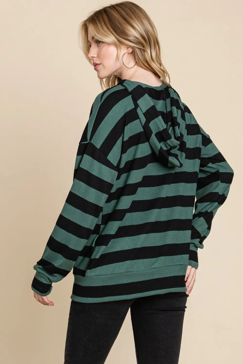 Image of BOMBOM Drawstring Striped Dropped Shoulder Hoodie | Queeble.shop