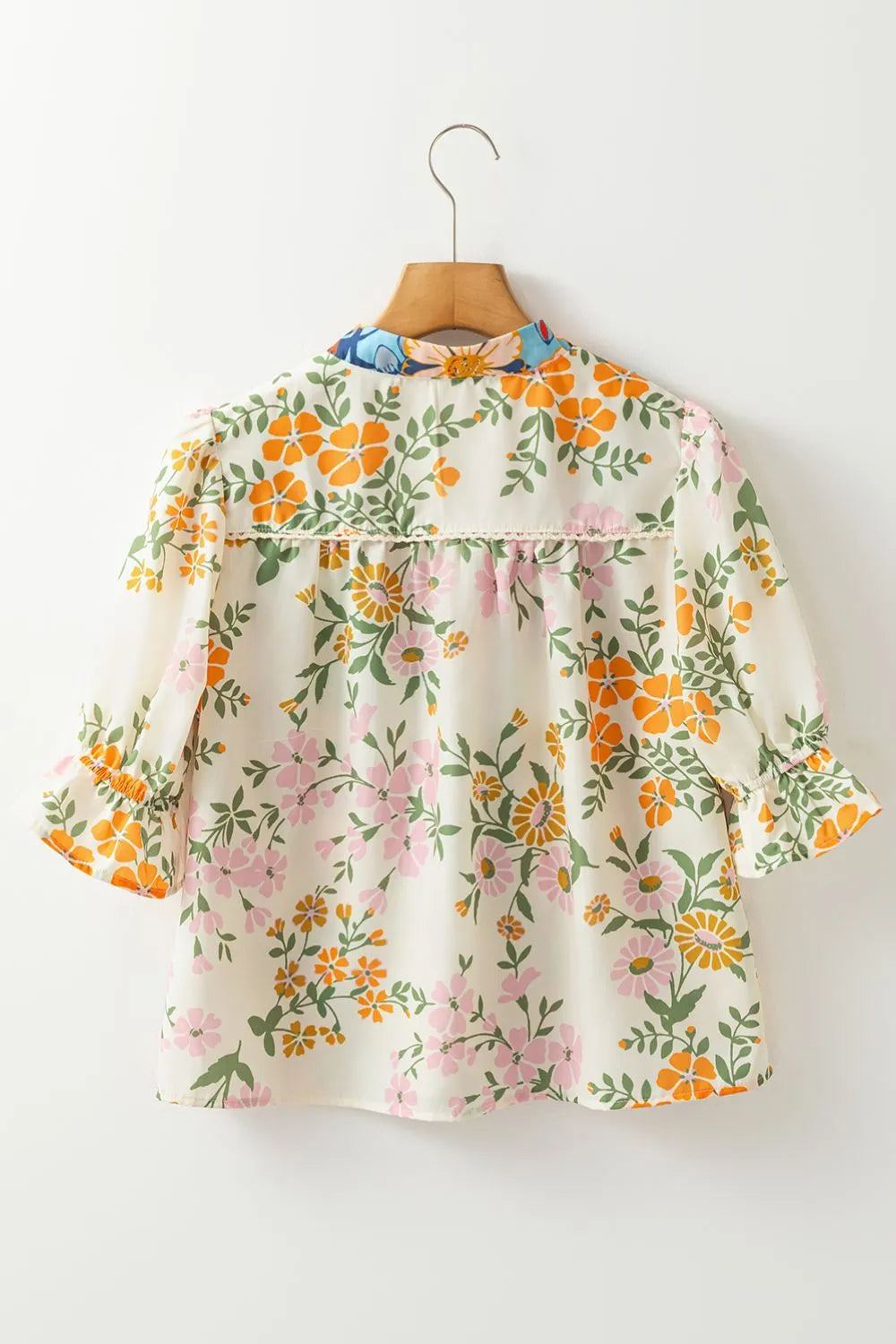 Image of Multicolour Crochet V Neck Half Sleeve Boho Floral Blouse | Queeble.shop
