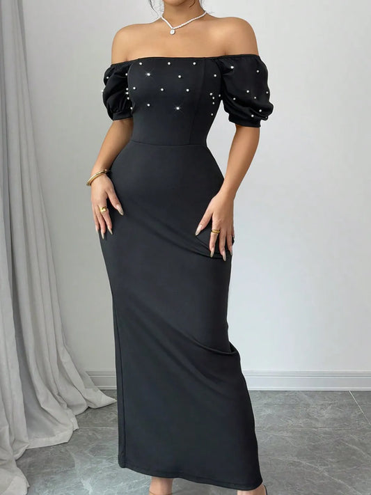 Image of Off Shoulder Short Sleeve Maxi Dress | Queeble.shop