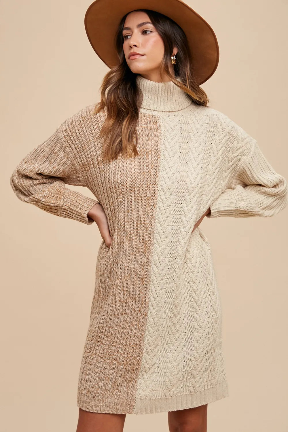 Image of Annie Wear Color Block Turtleneck Sweater Dress | Queeble.shop