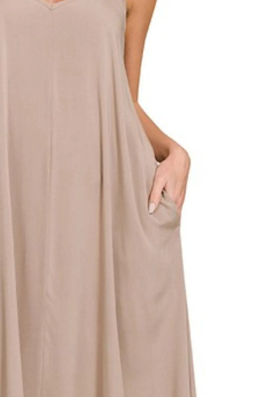 Image of Zenana Woven Arc Hem Cami Dress With Flowy Pockets | Queeble.shop