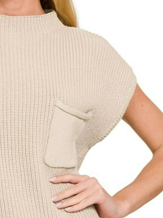 Image of Zenana Mock Neck Short Sleeve Sweater | Queeble.shop