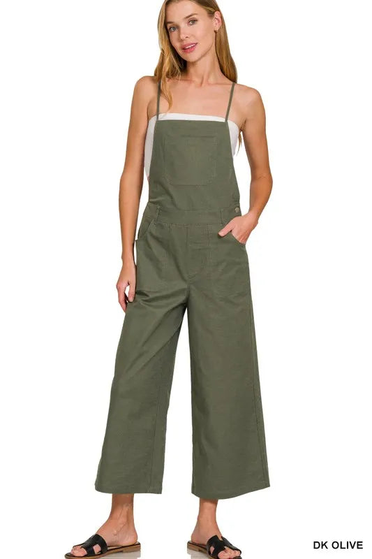 Image of Zenana Woven Spaghetti Strap Overalls | Queeble.shop