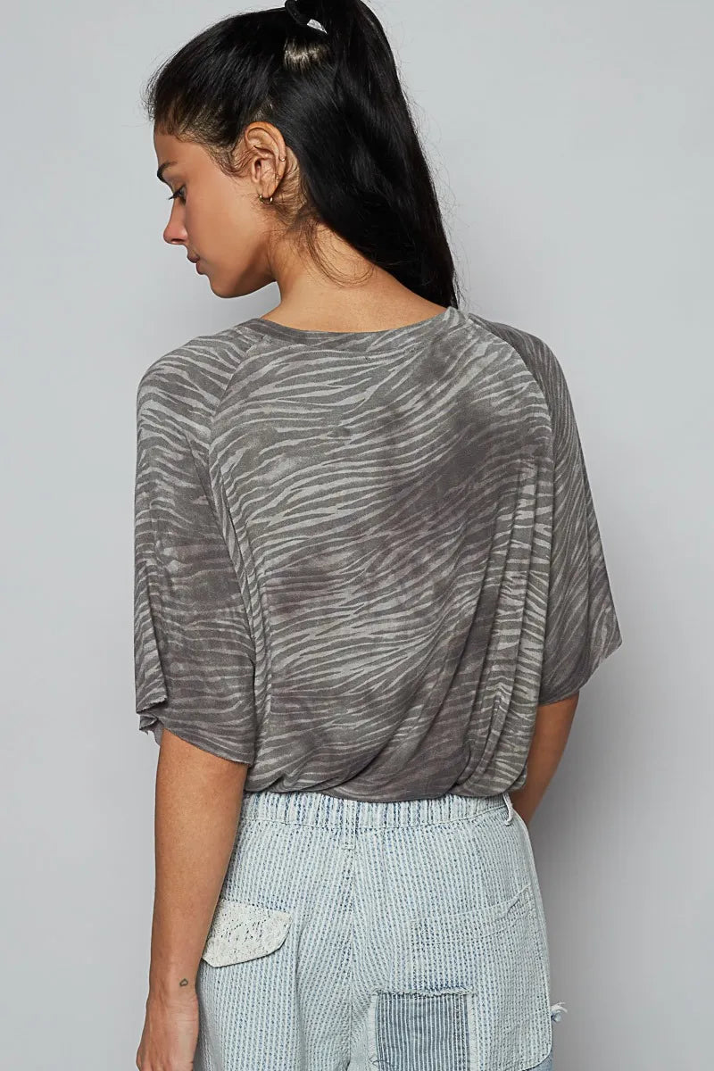 Image of POL Zebra Print Round Neck Half Sleeve T-Shirt | Queeble.shop