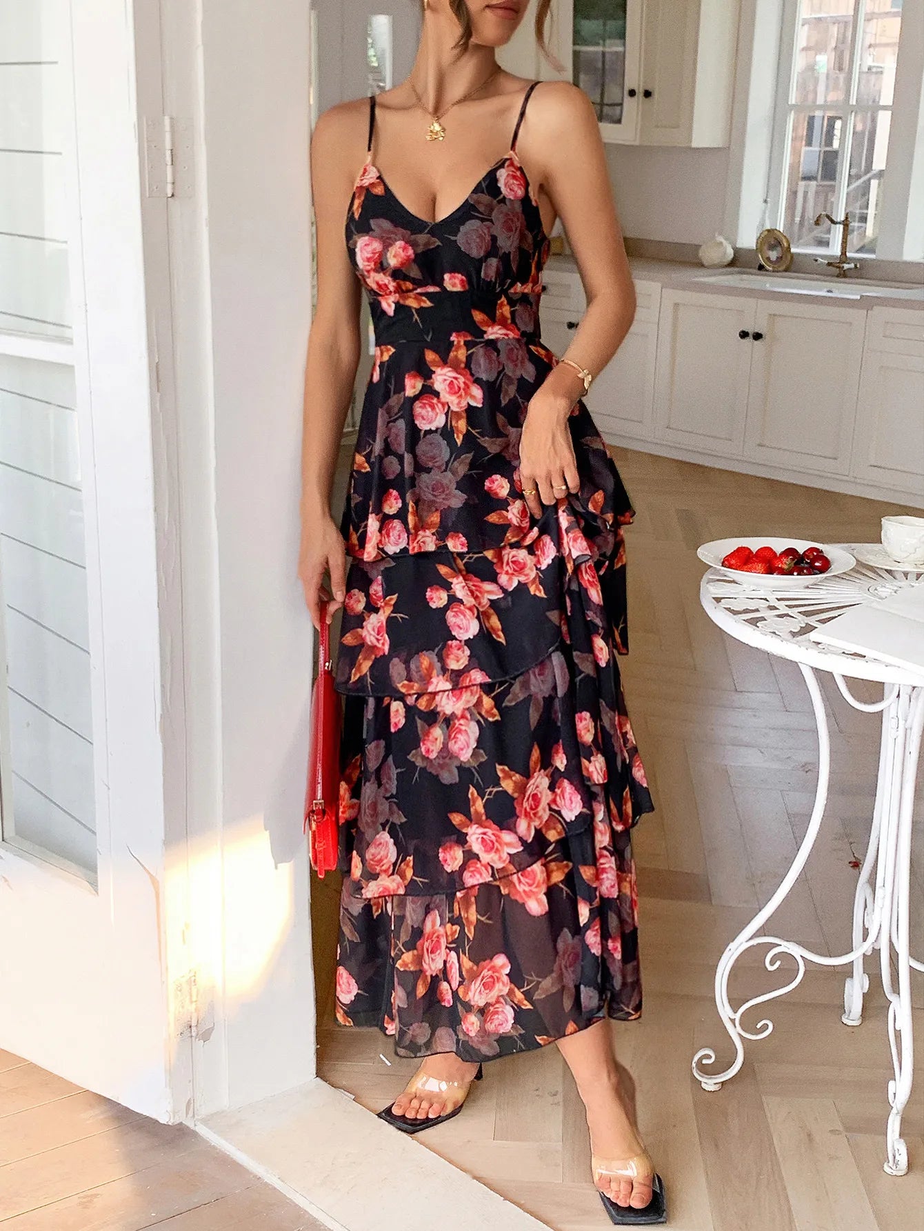 Image of Floral Print Layered Maxi Cami Dress | Queeble.shop