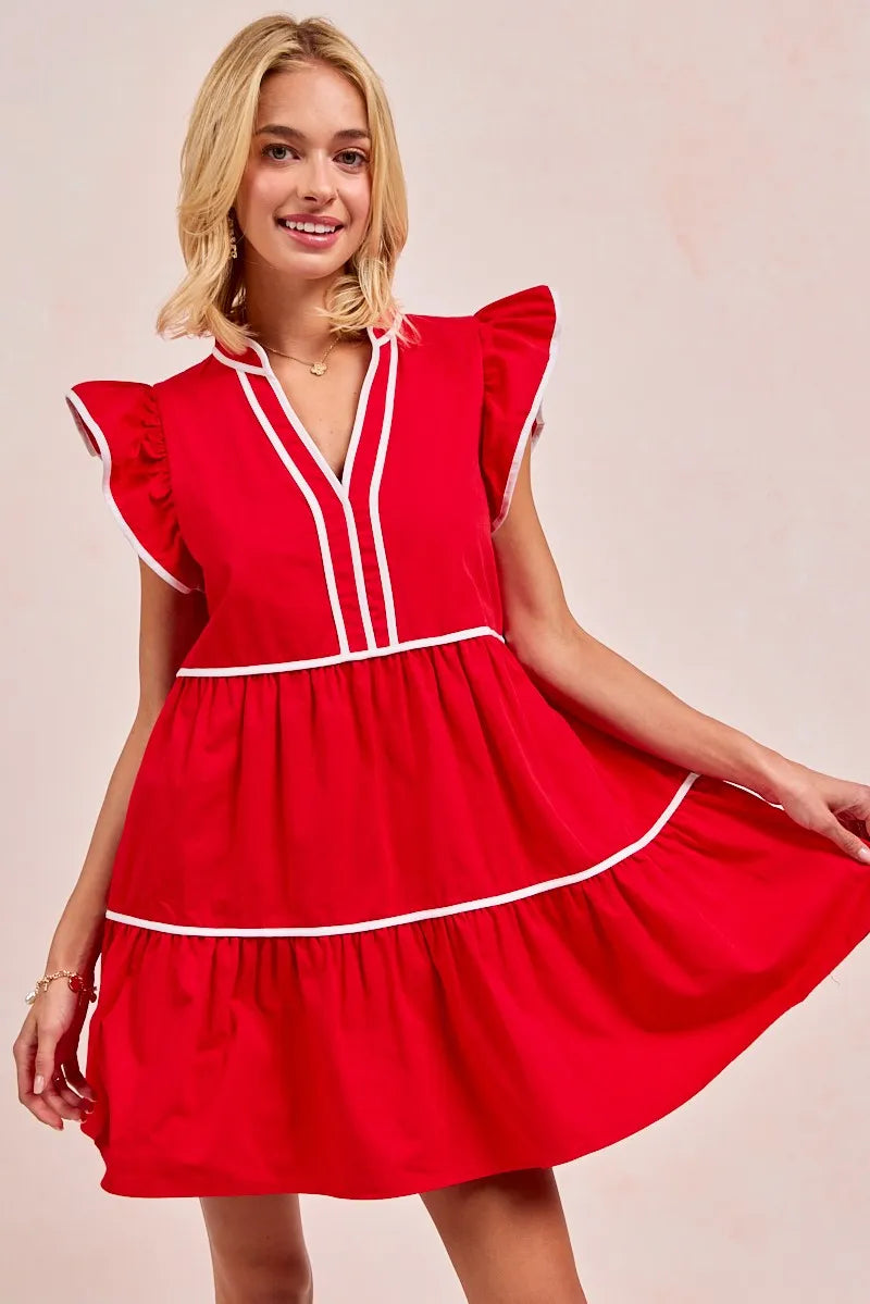 Image of BiBi Gameday Theme Contrast Binding Ruffled Dress | Queeble.shop
